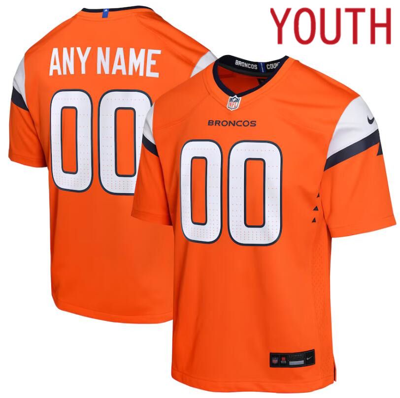 Youth Denver Broncos Nike Orange Custom Game 2024 NFL Jersey